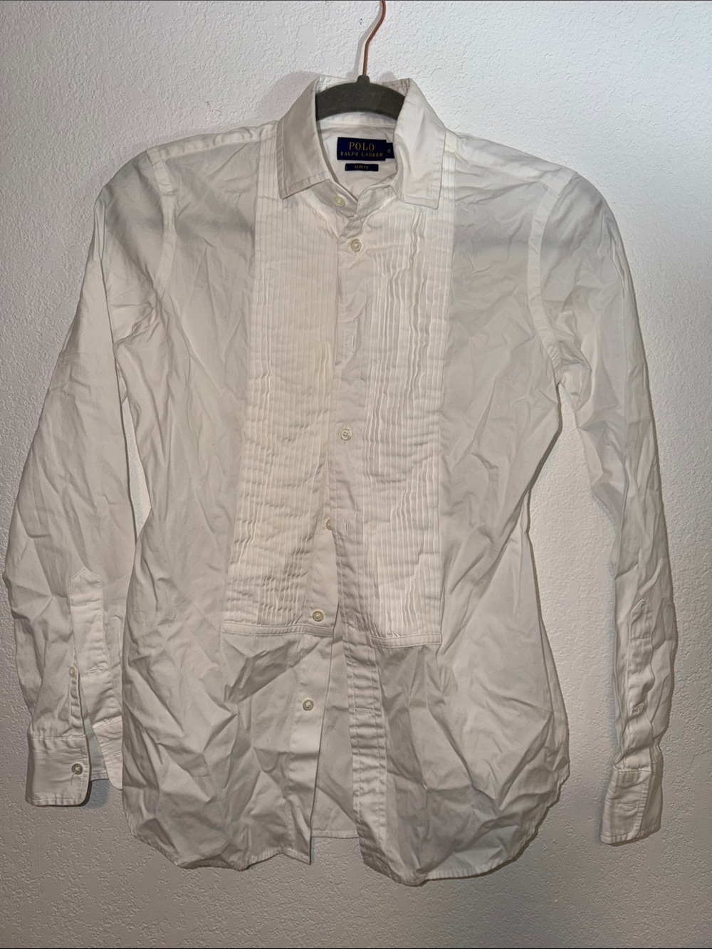Polo by Ralph Lauren White Pleated Tuxedo Dress Shirt
